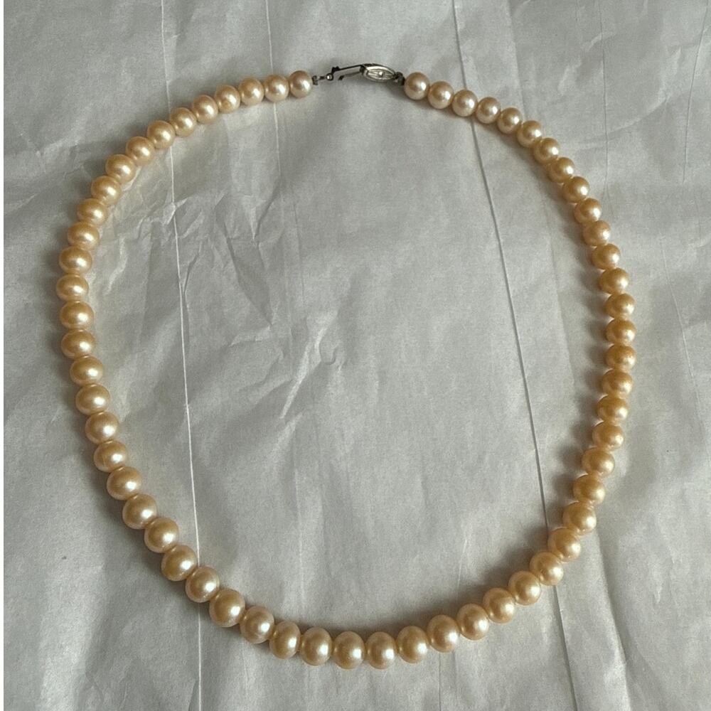 Vintage Made in Japan Faux Pearl Necklace Champagne Cream Mid Century Jewelry